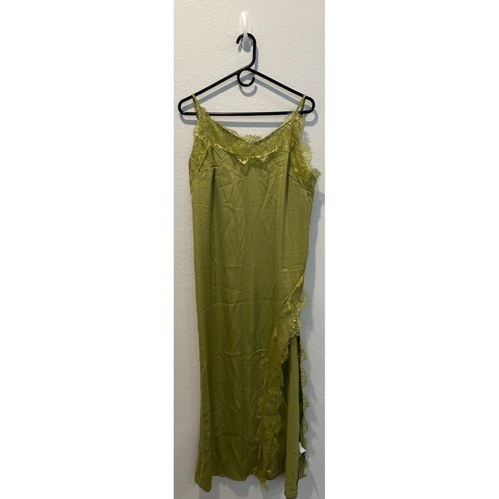 Womens Lace Mesh Trim Detail Satin Asymmetrical Dress XXL